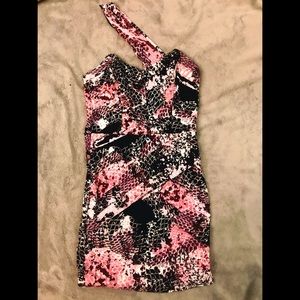 Pink snakeskin one shoulder bodycon dress